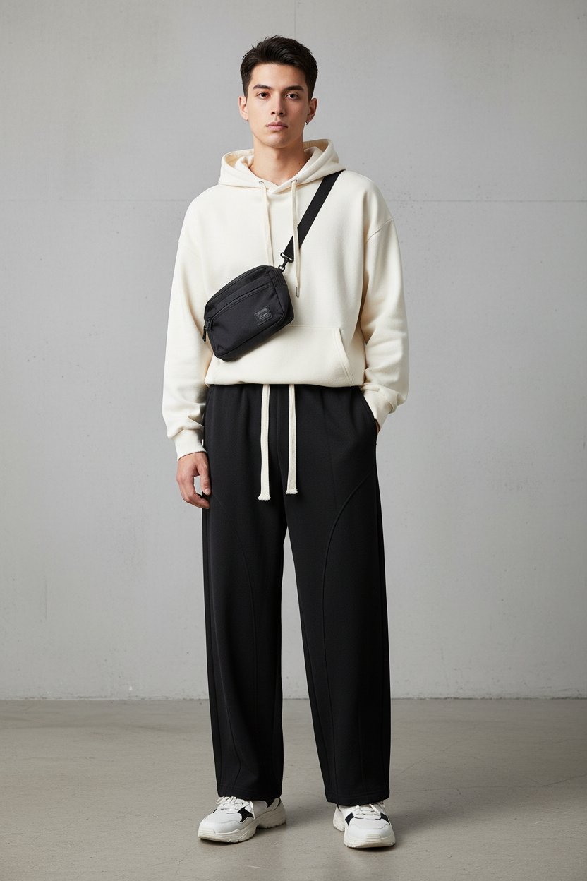 Pleated Casual Pants - Curved Design Streetwear