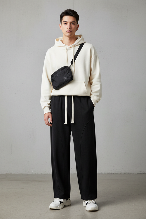 Pleated Casual Pants - Curved Design Streetwear